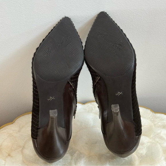 Kenneth Cole Brown Leather Faux Fur Stiletto Booties Sz 10 - Picture 11 of 16